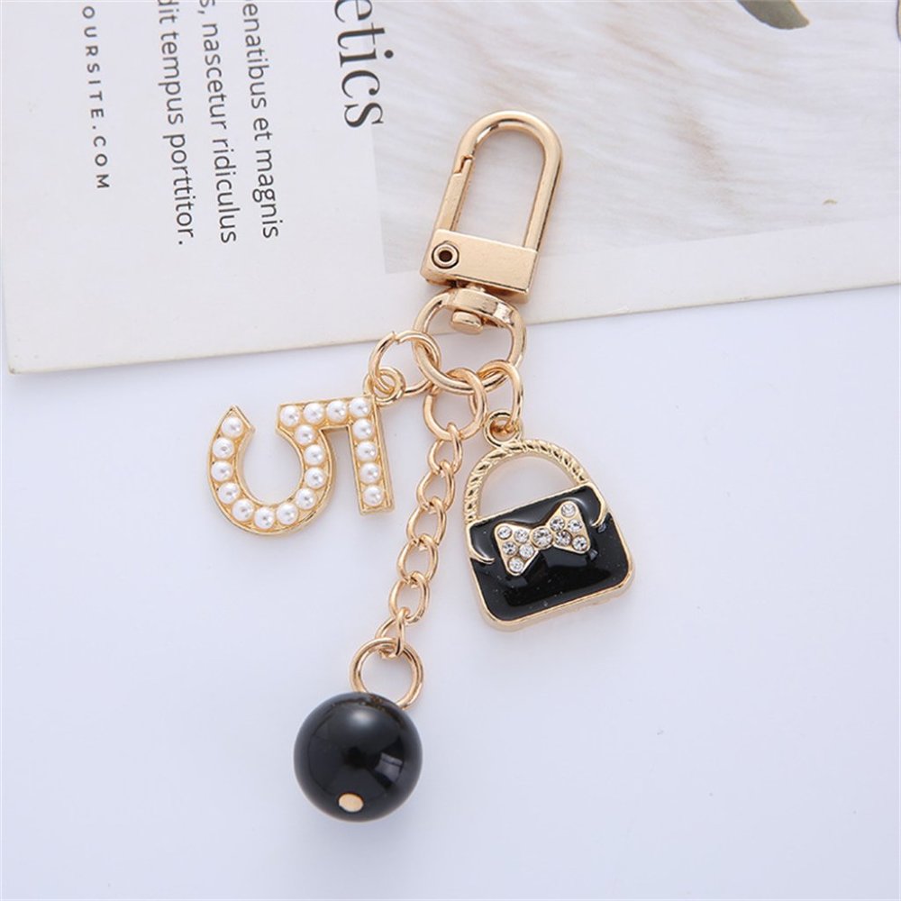New Mini White Faux Pearl & Rhinestone Bag 5 Keychain - Purse Bag Charm